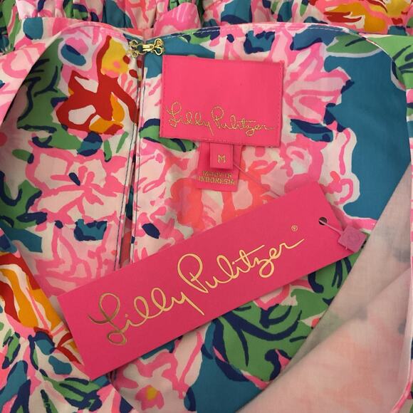 LILLY PULITZER NWT Pink Floral Sun Dress Medium Colorful Beach Resort Vacation - Picture 14 of 16